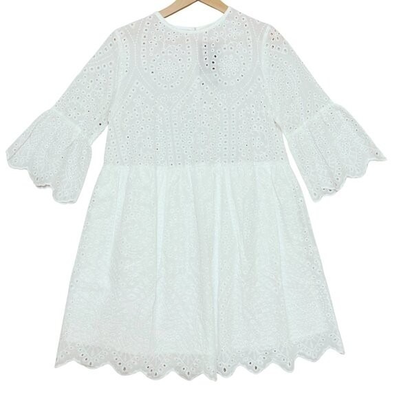 Anna Kaci Dresses & Skirts - Anna-Kaci Womens Eyelet Dress Bell Sleeve Mini Babydoll Dress‎ Size Large Boho